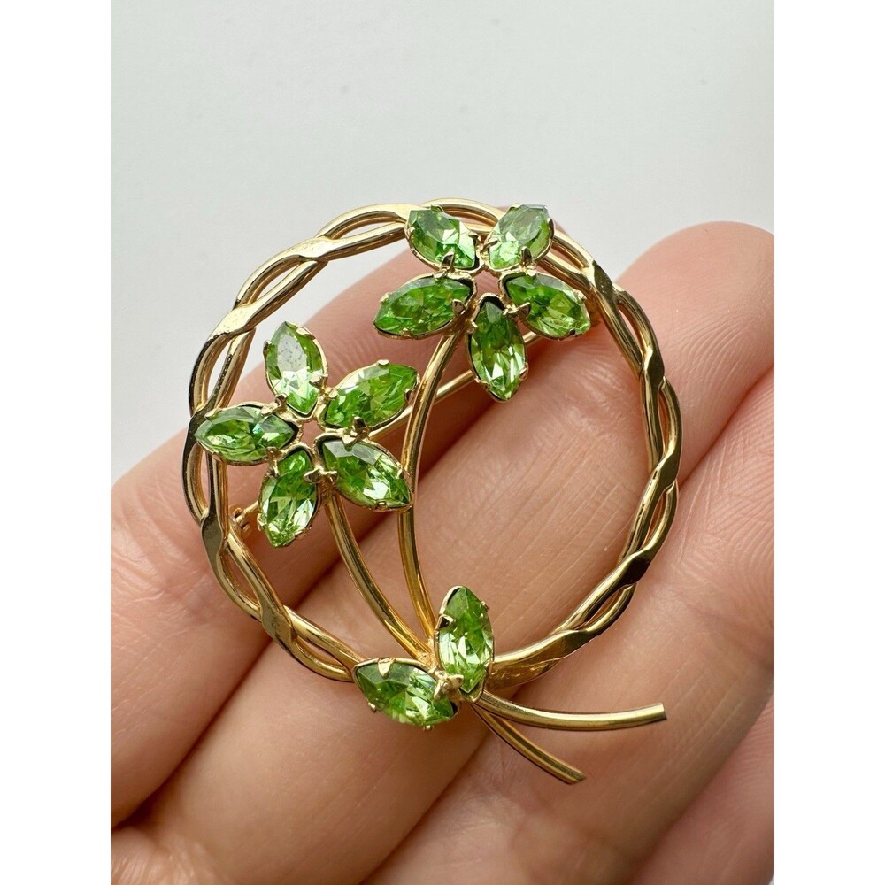 Vintage 12k Gold Filled Rhinestone Floral Brooch Pin